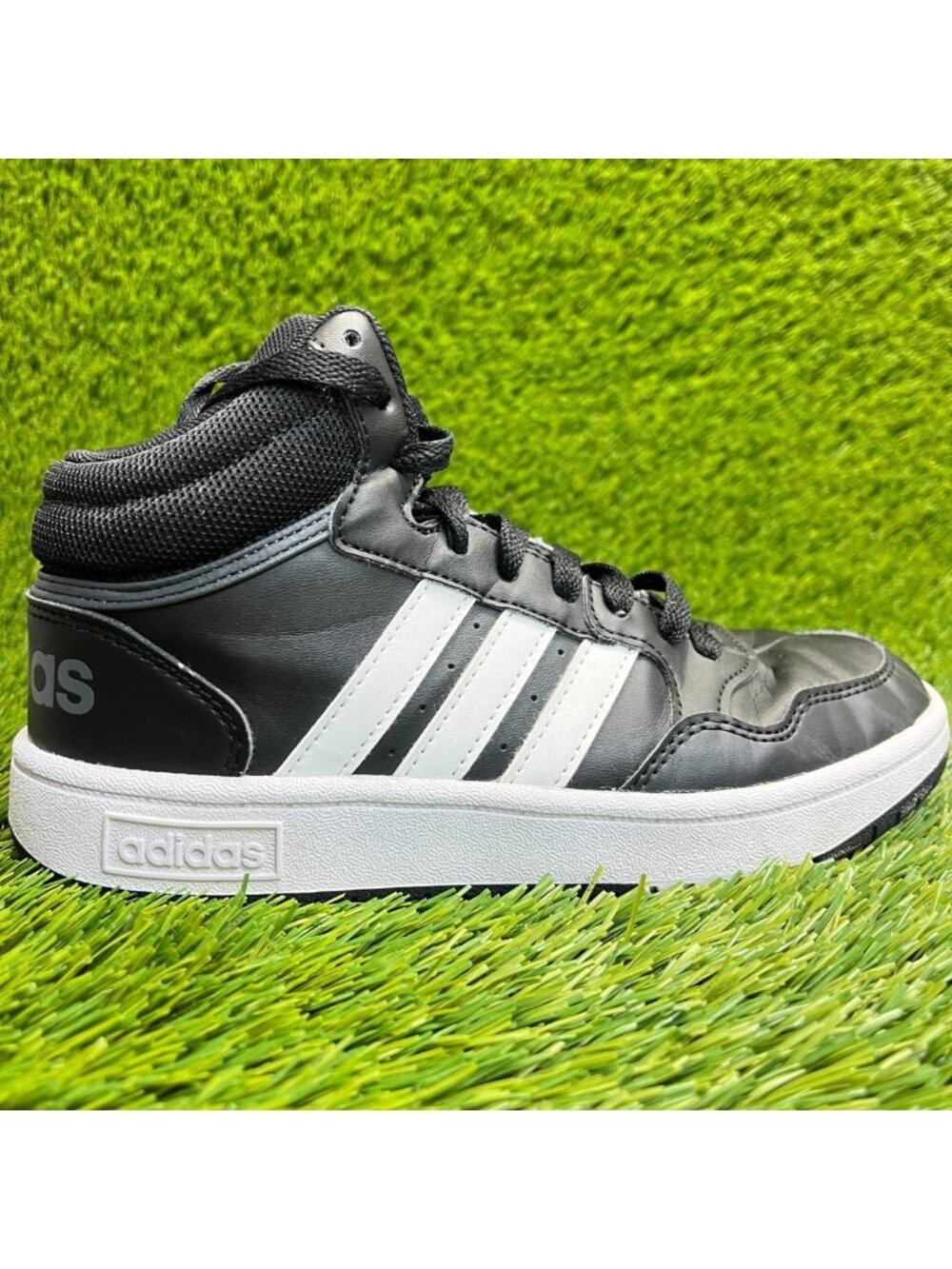 Adidas Hoops Mid 3.0 Boys Size 3Y Black White Athletic Basketball Shoes Sneakers